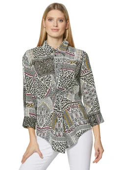 Bedruckte Bluse mit Knoten-Effekt und 3/4-Ärmeln