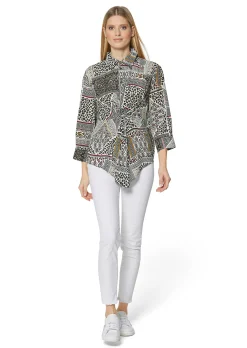 Bedruckte Bluse mit Knoten-Effekt und 3/4-Ärmeln