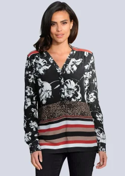 Bluse mit Druckbordüre am Saum