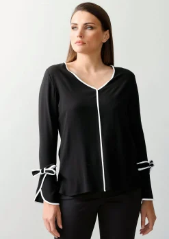 Bluse mit kontrastfarbigen Blenden