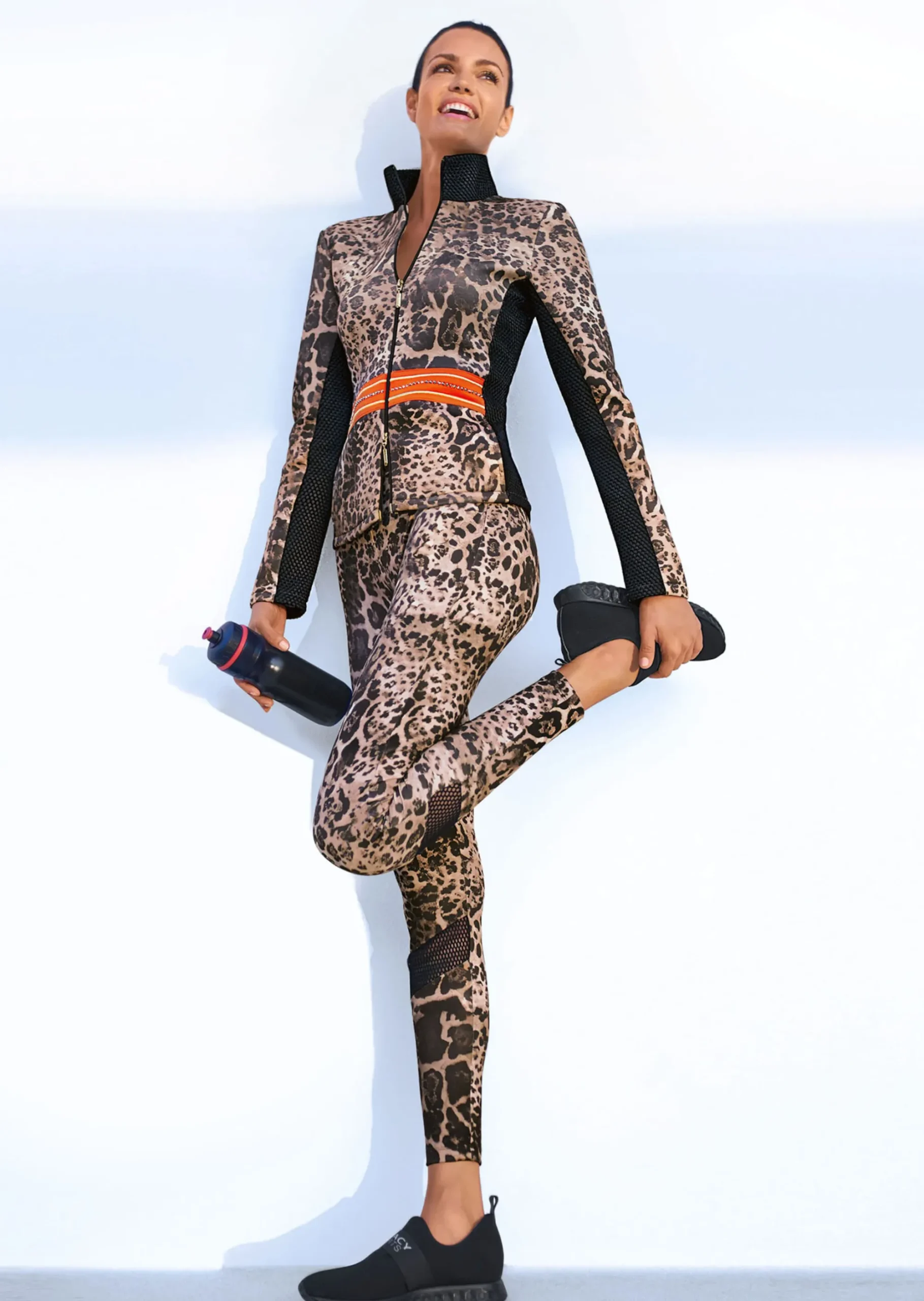 Leggings mit Leo-Print und Mesheinsätzen