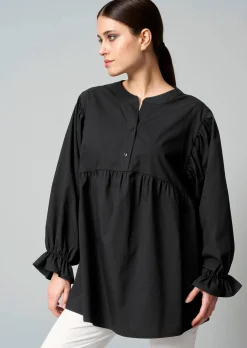 Popelinebluse mit Stehkragen